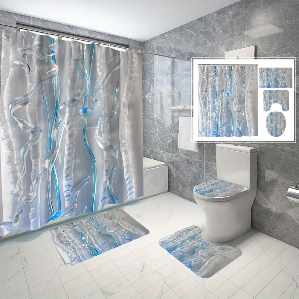 

4pcs Dreamy Color Pattern Shower Curtain Set, Shower Curtain With 12 Hooks, Non-slip Bath Mat, U-shaped Toilet Mat, Toilet Mat, Bathroom Accessories