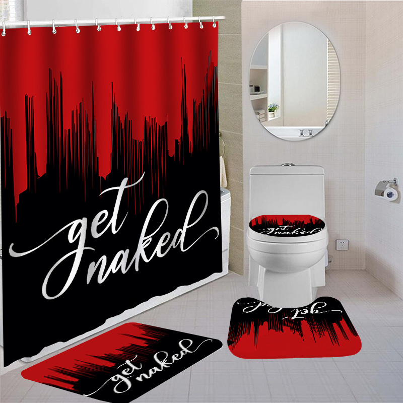 

1/4pcs "get Naked" Bathroom Set, Waterproof Polyester Shower Curtain 70.87"x70.87" With 12 Hooks, Non-slip Toilet Seat Cover And Bath Mat, Durable Machine Washable Decorative Window Curtain For Home
