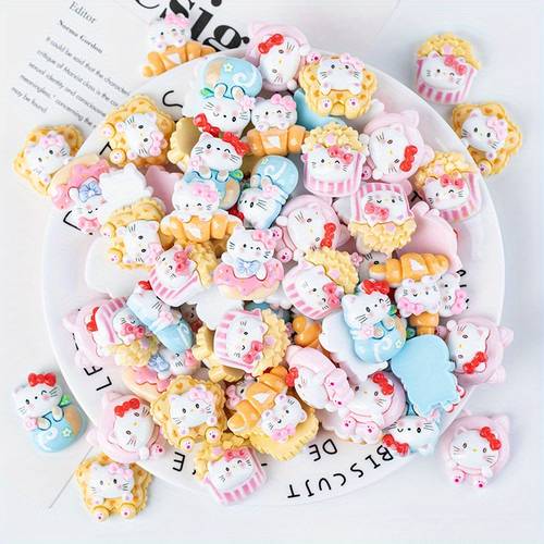 12pcs/pack Sanrio Hello Kitty Cute Cartoon Cat Resin Embellishments For DIY Phone Cases, Water Bottles, Storage Boxes, Decorative Resin Patches Accessories (20x28mm To 28x22mm)