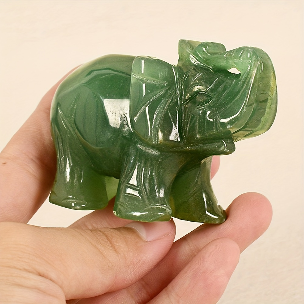 TEMU 1pc Hand Carved Green Aventurine Jade Elephant Statue - Natural Stone Crystal Art Decor For Fish Tank, Home, Party, Christmas, Thanksgiving Gift