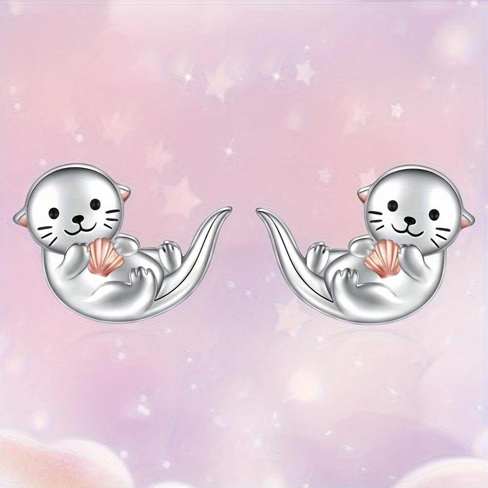 TEMU Set de 2 Adorables Aretes de Nutria con Concha, Perfectos para