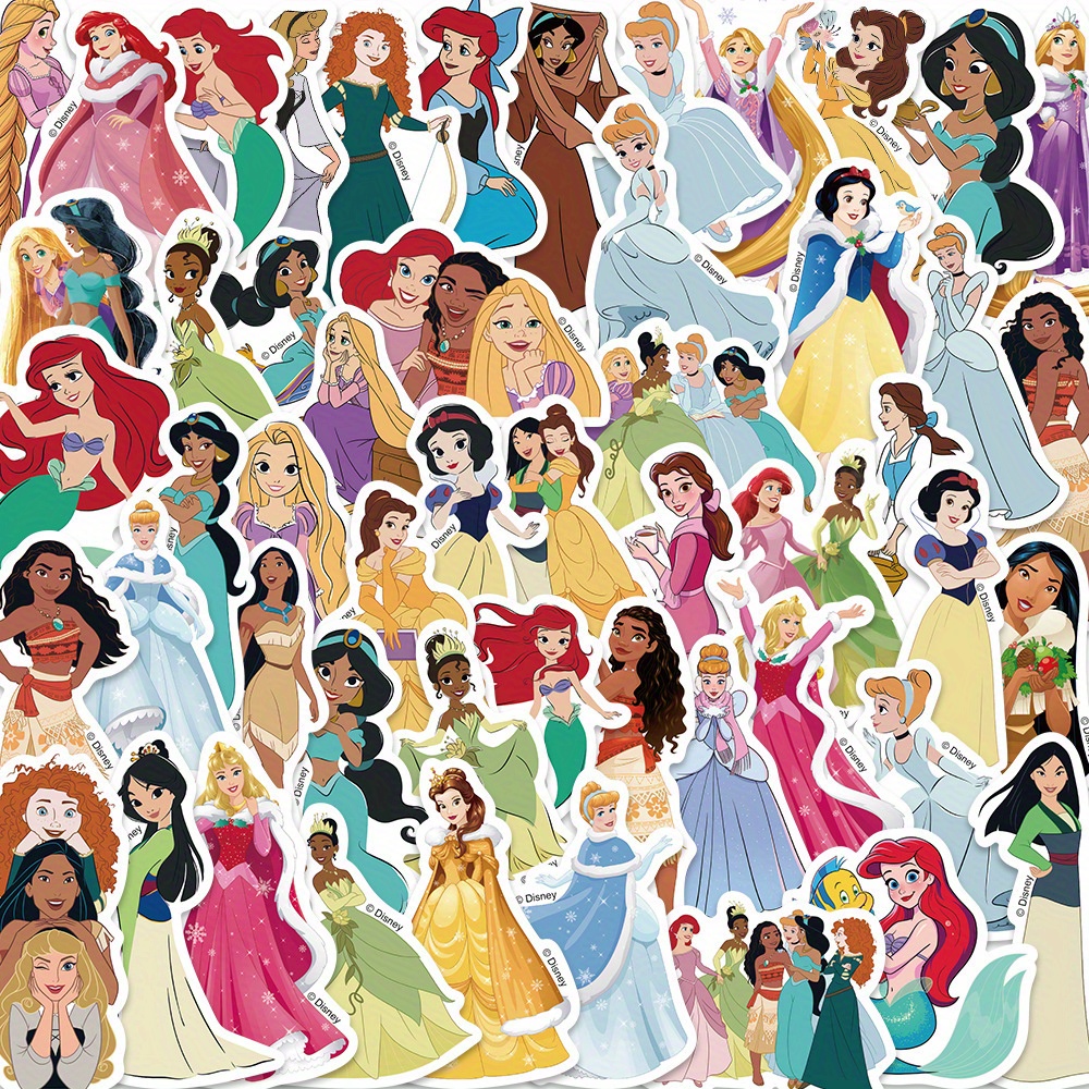 

50pcs Official Disney Princess Stickers - , , Jasmine, Snow White, , And More - Vinyl, Reusable, Irregular Shape, High-glossy , Self-adhesive, Cartoon Pattern, Best For Metal, Glass, And Plastic