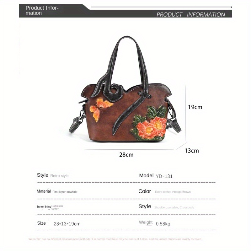 Timeless Vintage Floral Genuine Leather Handbag - Chic Cross-body Cheongsam Design - Authentic Traditional Chinese Style - Du...