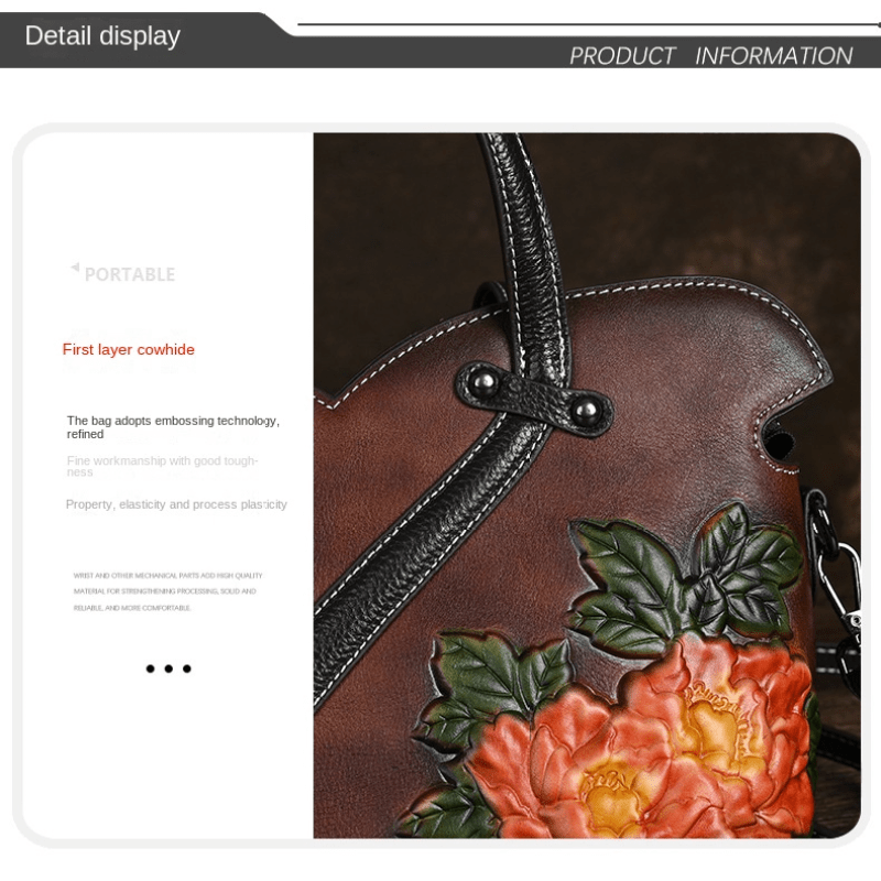 Timeless Vintage Floral Genuine Leather Handbag - Chic Cross-body Cheongsam Design - Authentic Traditional Chinese Style - Du...
