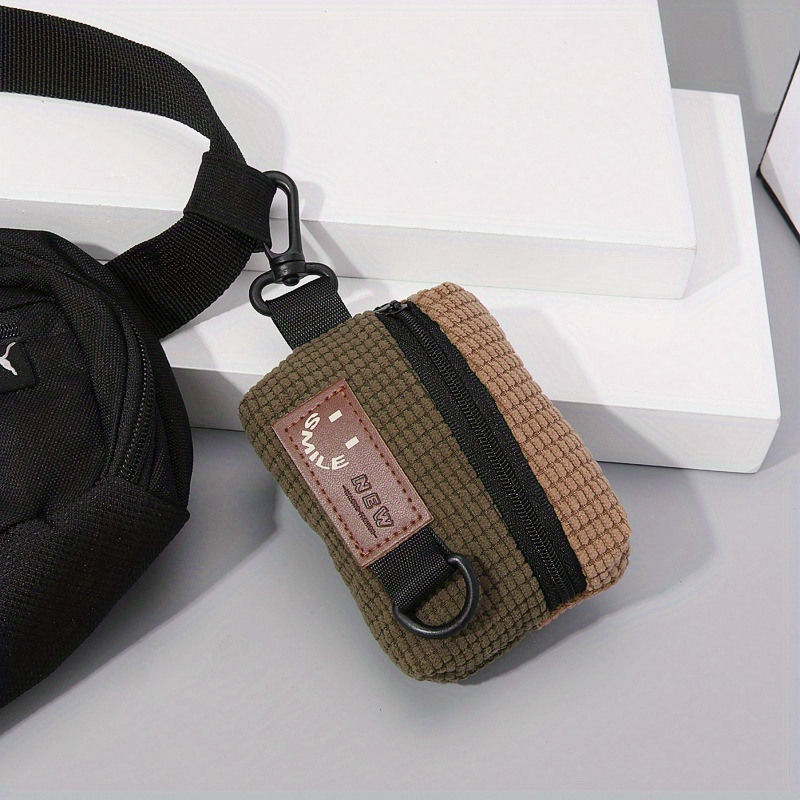 

1pc Corduroy Mini Retro Colorblock Zipper Pouch, Lightweight Coin Purse, Portable Earphone Bag, Mini Purse