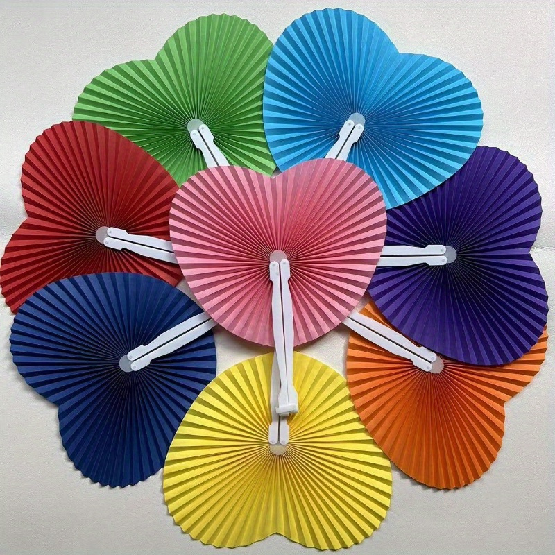 

6pcs Mixed Color Round Folding Handheld Paper Fans - Plastic Accordion Decorative Fans For Summer Holidays, Party Favors, Wedding, Birthday Celebrations - Suitable For Ages 14+