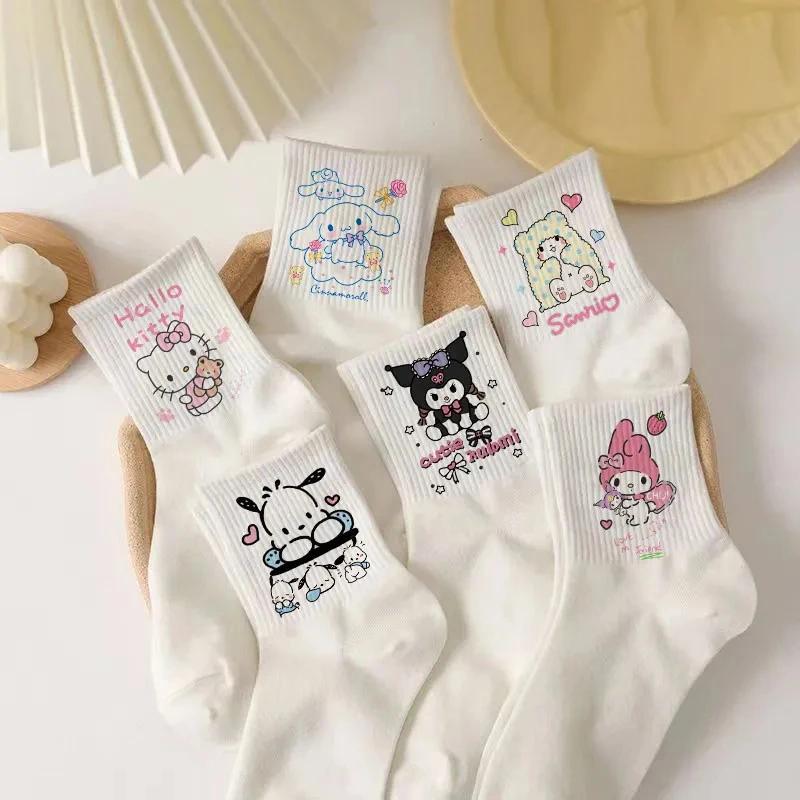 

6 Pairs Kawaii Anime Socks, Cute & Sweet Japanese Style Mid Tube Socks, Women's Stockings & Hosiery