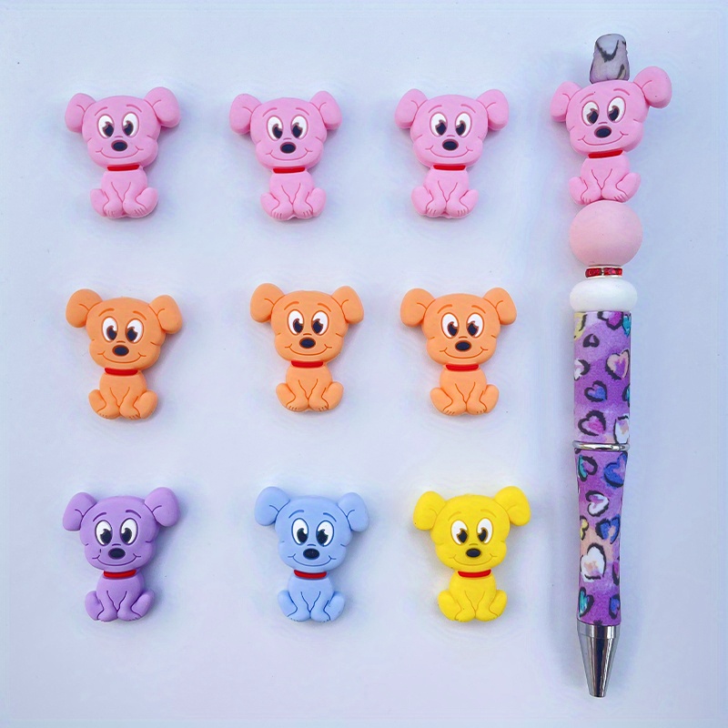 

10pcs Silicone New Cute Puppy Dog Loose Spacer Beads For Jewelry Making Diy Necklace Bracelets Key Bag Chain Soft Enough Durable Fade Cartoon Colorful Beaded Decors Craft Supplies
