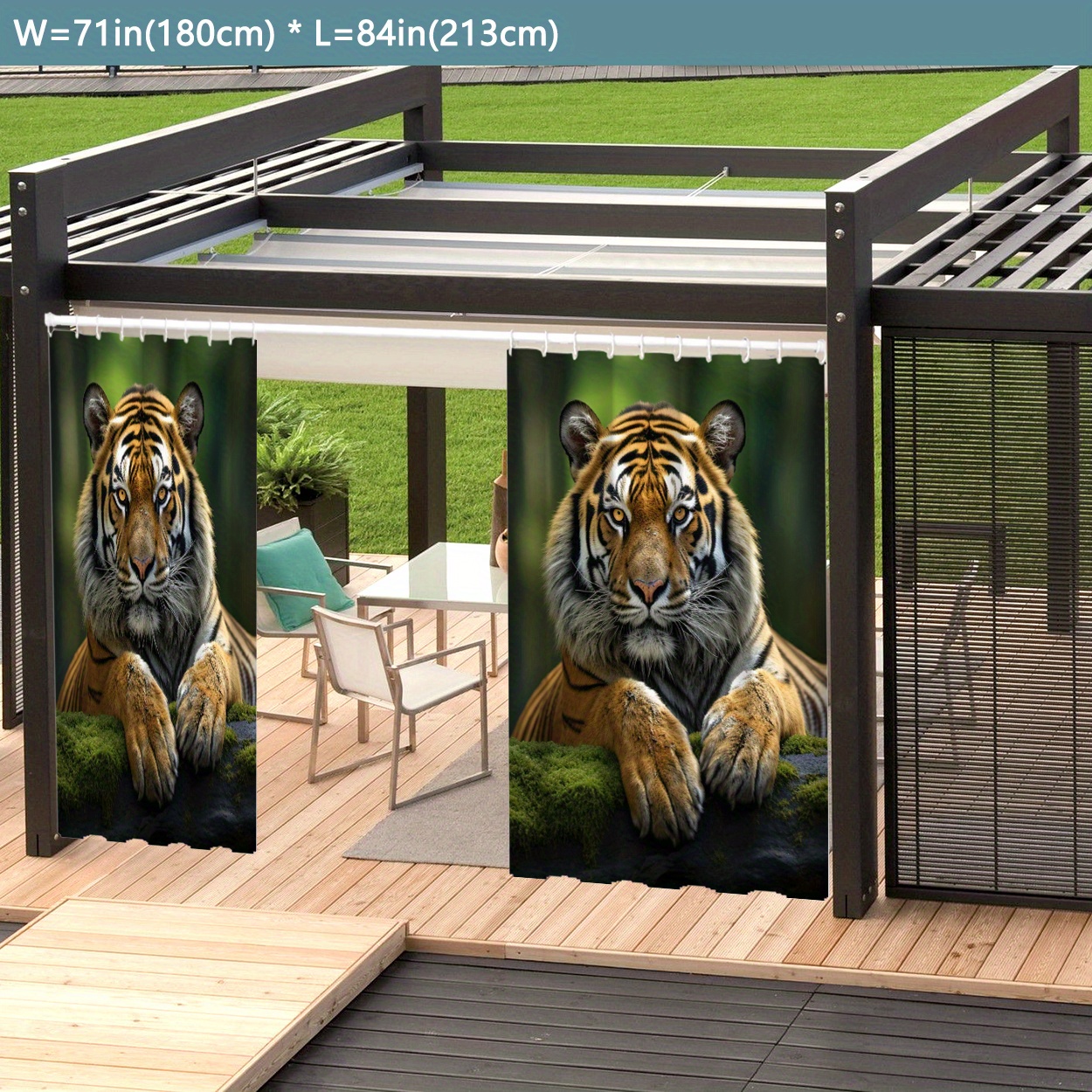 

1pc Outdoor Yard Curtains, Waterproof Outdoor Garden Curtains, Farmhouse Style Animal Themed Tiger Pattern Curtains, Suitable For Outside Booths, Hallways, Patio