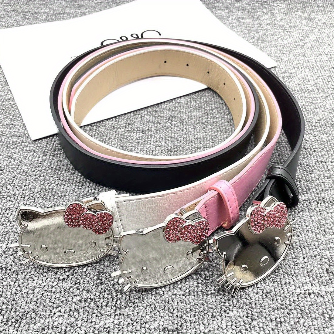

Hello Kitty Pink Head Kt Rhinestone Heart Y2k Belt Cartoon Pu Leather Belt Cool Clothing Accessories Gift