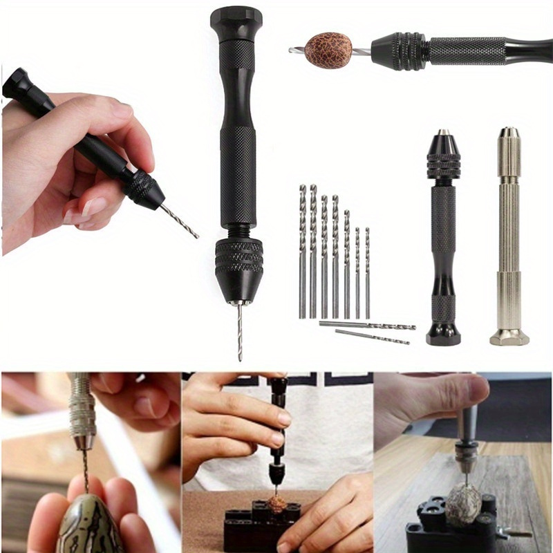 

Precision Rotary Hand Drill Set Including 10 Metallic Oxide - Suitable For Woodworking, Jewelry Crafting & Timepiece Repair