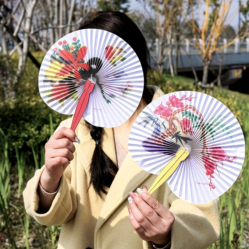 

6-piece Vintage Chinese Style Folding Paper Fans With Floral & Bird Design - Lightweight, Portable For Summer Cooling, Photo Props, Weddings & Gifts