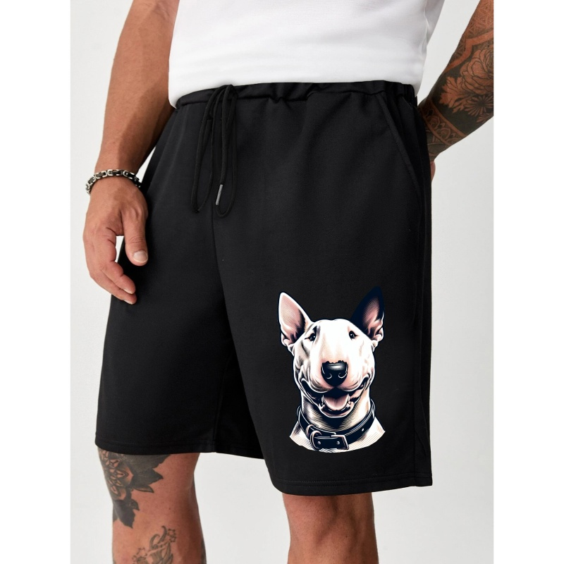 

Dog Print Men's Drawstring Pants, Loose Casual Waist Simple Style Comfy Shorts For Spring Summer Outdoor Fitness Holiday Daily Commute Dates