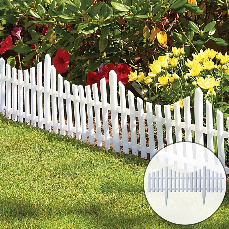 

Lot de 4 Clôtures de Jardin en Plastique Blanc - Bordure pour Pelouse et de Fleurs, Piquets de Bordure pour Paysage Extérieur et Décoration de Jardin