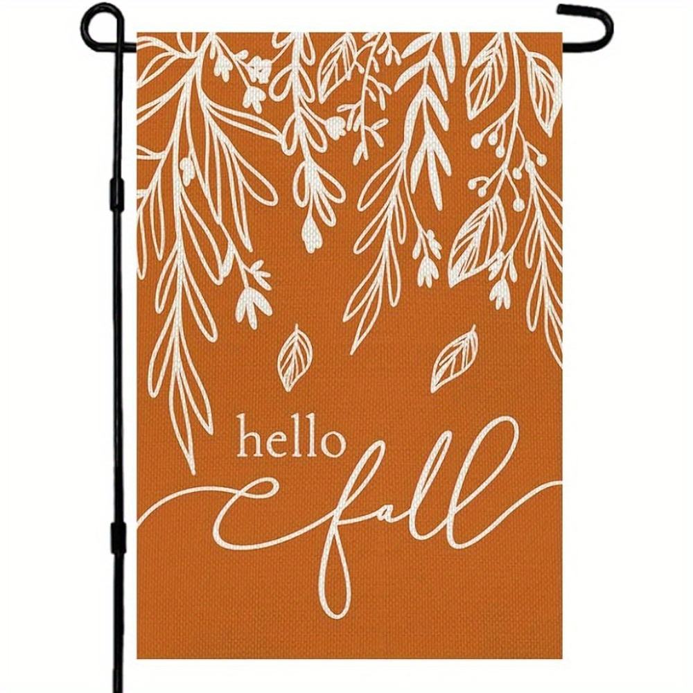 

1pc, Hello Fall Thanksgiving Floral Garden Flag, 12x18 Inch Orange Small Double Sided Burlap Welcome Yard Autumn Outside Farmhouse Decoration, Lawn Decor, Patio Decor