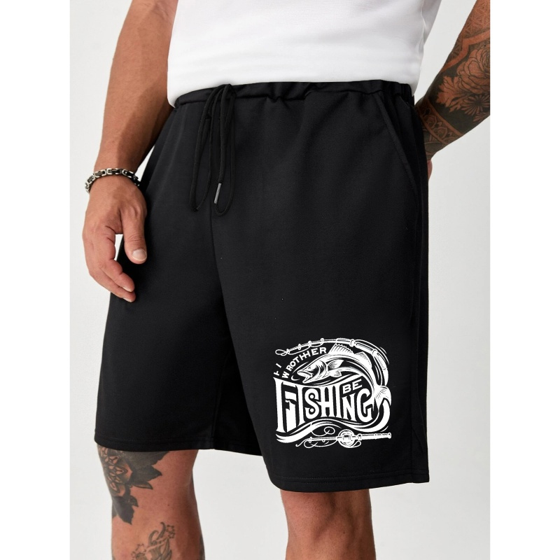 

Fishing Print Men's Drawstring Pants, Loose Casual Waist Simple Style Comfy Shorts For Spring Summer Outdoor Fitness Holiday Daily Commute Dates