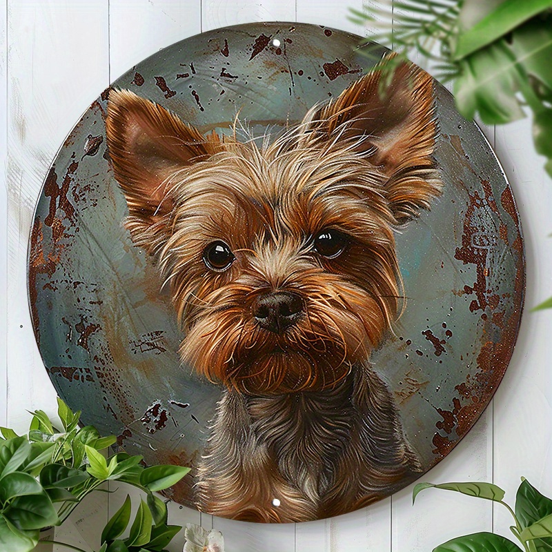 

1pc 8x8inch(20x20cm) Round Aluminum Sign Metal Sign Yorkshire Terrier Floral Sign Suitable For Home, Garden And Office, Event & Party Supplies