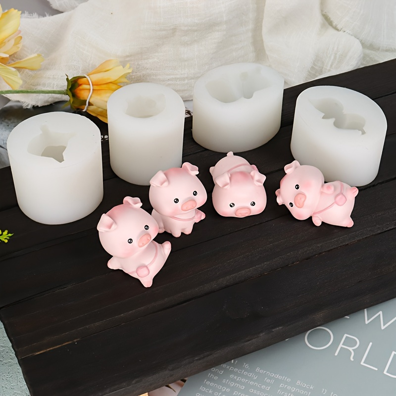 4pcs Set (flat Pig, Lying Pig, Pig, And Well-behaved Pig) Cartoon Animals, Cute Piglets, Silicone Molds, Pig, Epoxy Resin, Resin, Plaster Ornaments, Clay Molds, Candle Silicone Molds