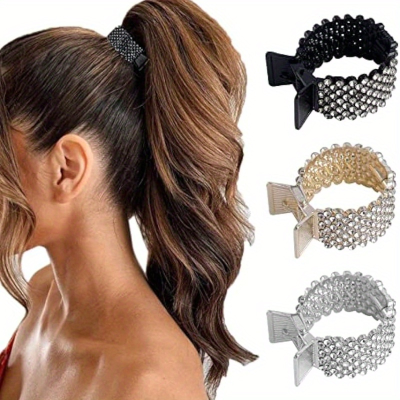 

3pcs Elegant Sparkling Rhinestone Decorative Hair Grab Clips Non Slip Ponytail Holders Trendy Hair Styling Accessories For Women And Daily Use Wear