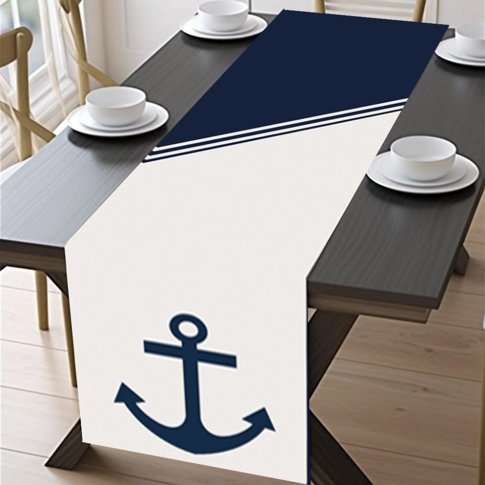 

1pc, Table Runner, Nautical Anchor Pattern Table Runner, Marine Theme Decorative Table Runner, Kitchen & Dining Room Decor, Party Decor