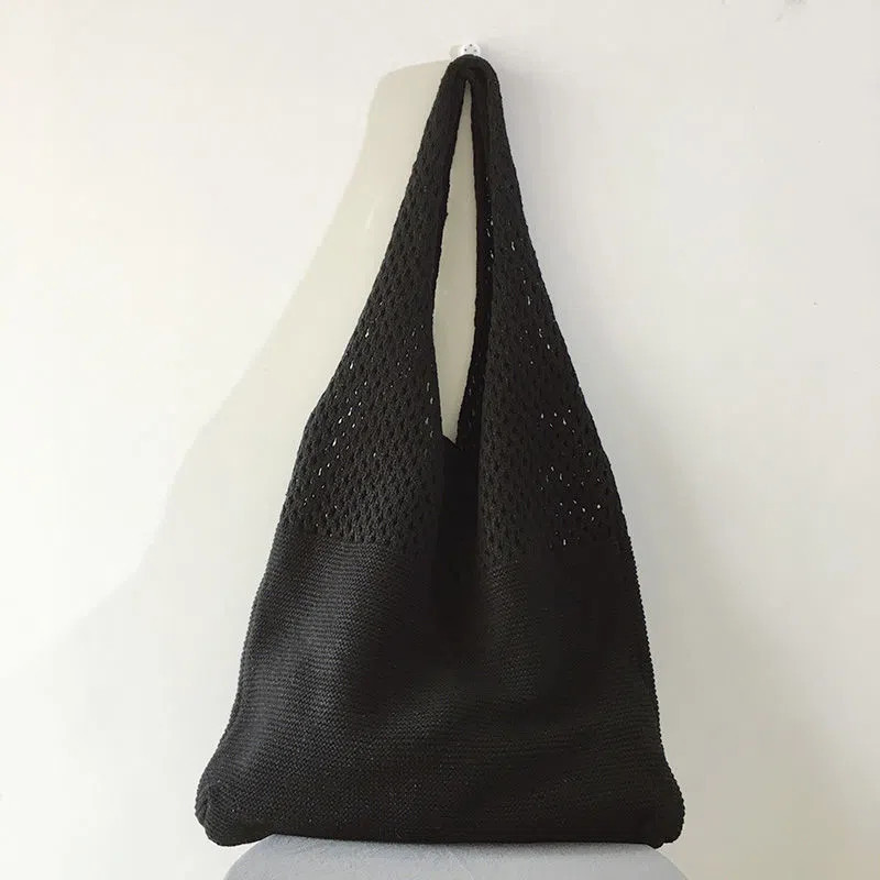Image of Easy Retro Hollow Crochet Bag, Large Capacity Shopping Bag, Women's Woven Shoulder Bag