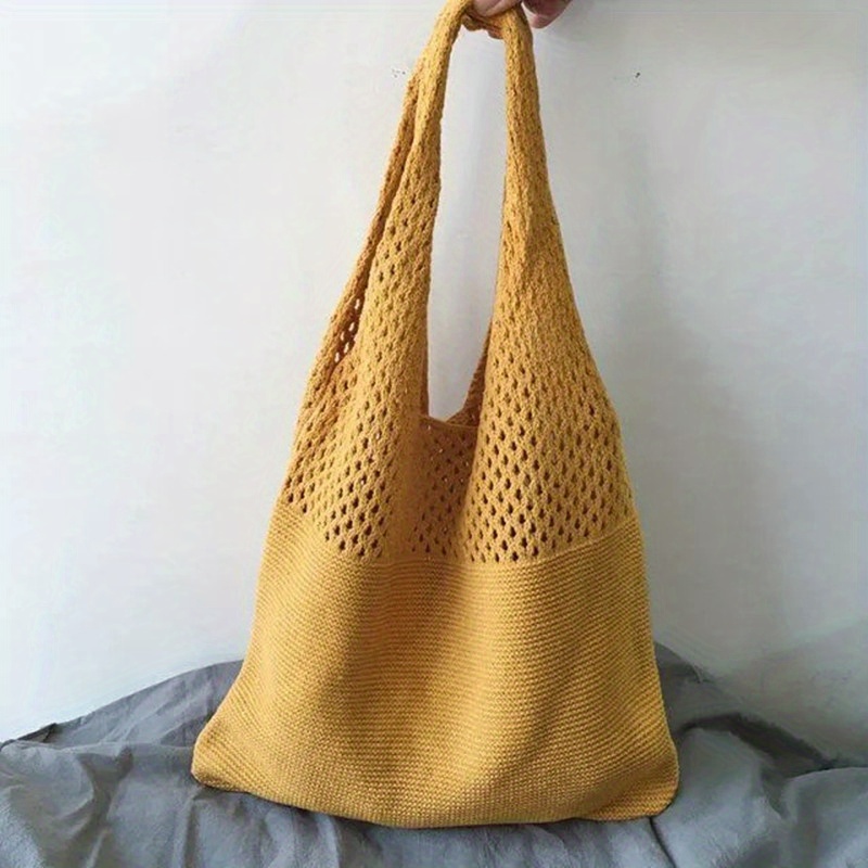 easy retro hollow crochet bag large capacity shopping bag womens woven shoulder bag