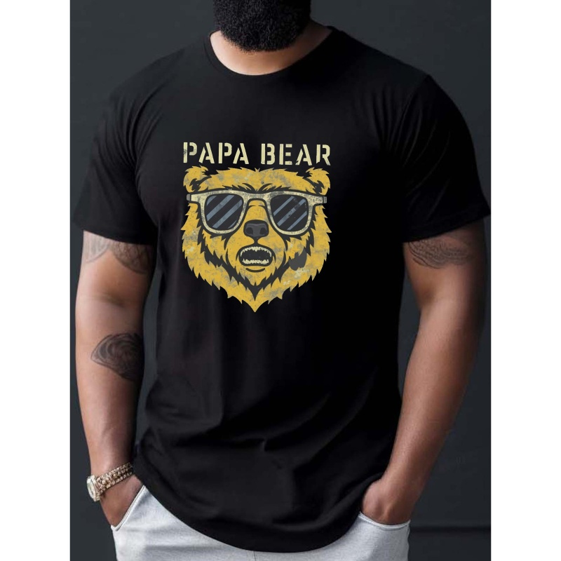 

Papa Bear Print Tee Shirt, Tees For Men, Casual Short Sleeve T-shirt For Summer