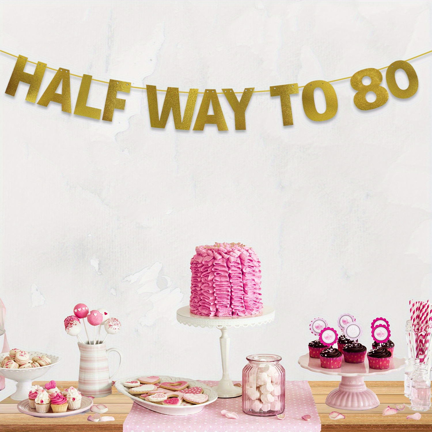 

Set, Half Way To 80 Gold Glitter Banner - Happy 40th Birthday Party Banner - 40th Birthday Party Decorations And Supplies - 40th Wedding Anniversary Decorations