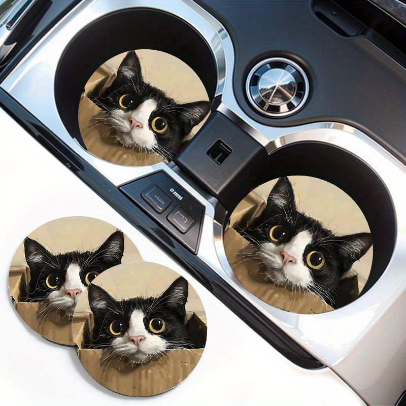 

2pcs Cute Cat In Car Cup Holder Coasters - Fit, Non-slip Rubber Drink Mats For Vehicle Interiors, Cat Car Accessories