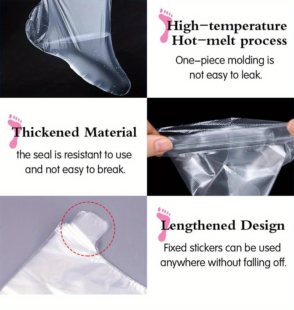 100pcs disposable foot mask cover, plastic foot cover, suitable for foot repair, foot moisturizing socks SPA foot care, transparent foot mask socks for trial shoes, with stickers, comfortable closure.