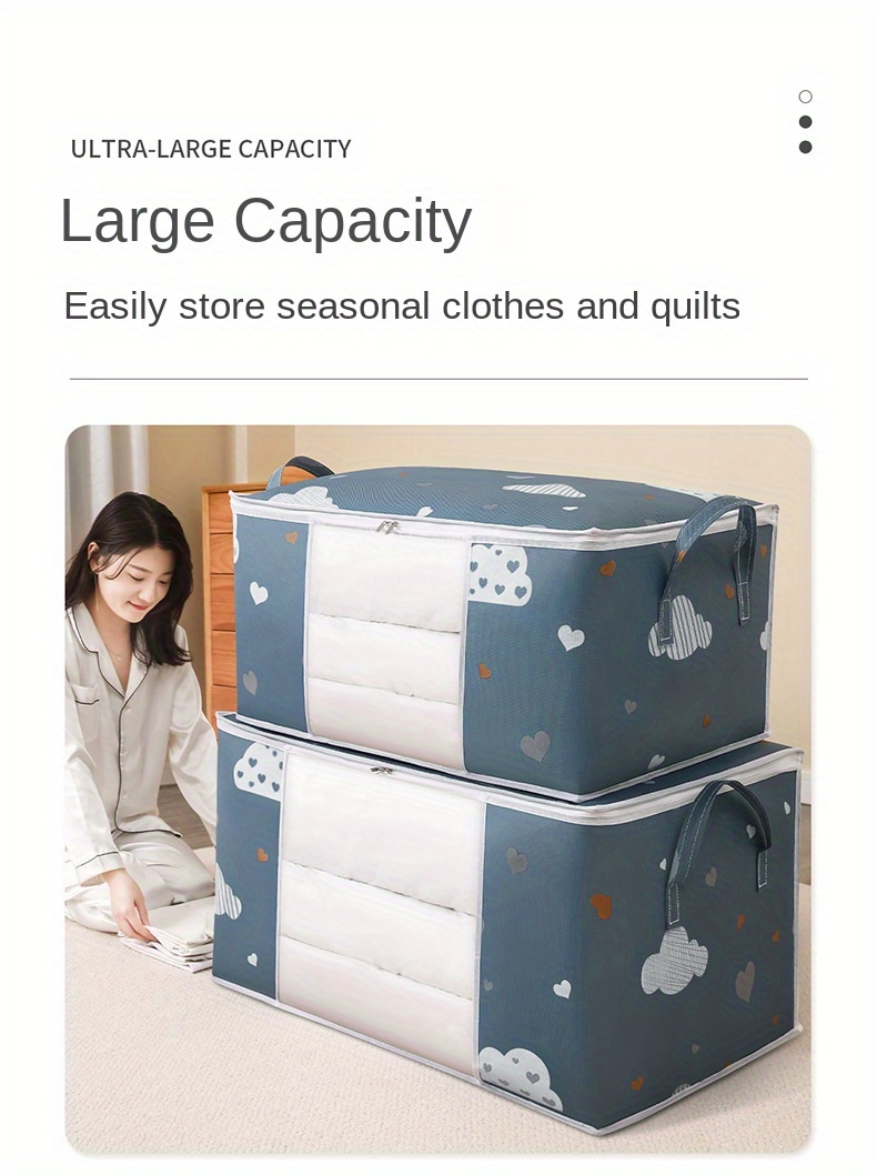 1pc extra large capacity storage bag with clear window   fabric moisture proof foldable clothes quilt organizer with reinforced handle home wardrobe dust proof with zipper details 3