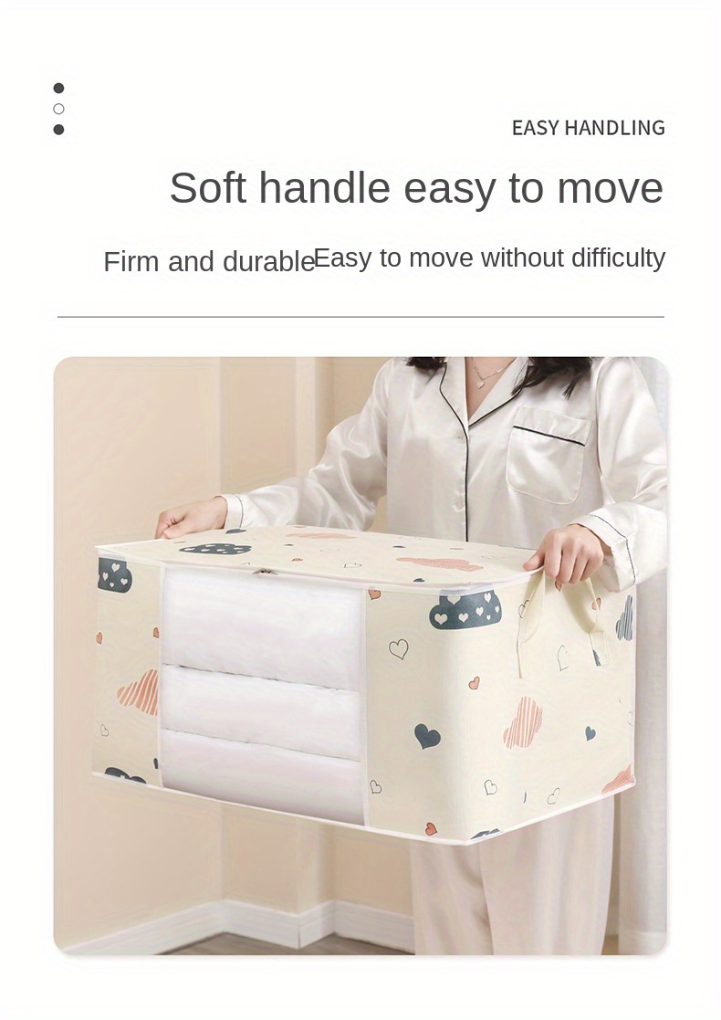 1pc extra large capacity storage bag with clear window   fabric moisture proof foldable clothes quilt organizer with reinforced handle home wardrobe dust proof with zipper details 6