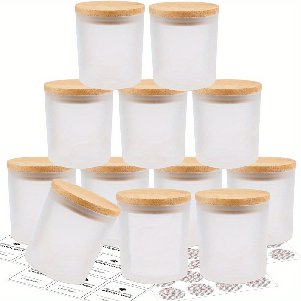 

12-pack Frosted Glass Candle Jars 10oz With Bamboo Lids - Dishwasher Safe, Empty Bulk Candle Making Containers, Uncharged Material