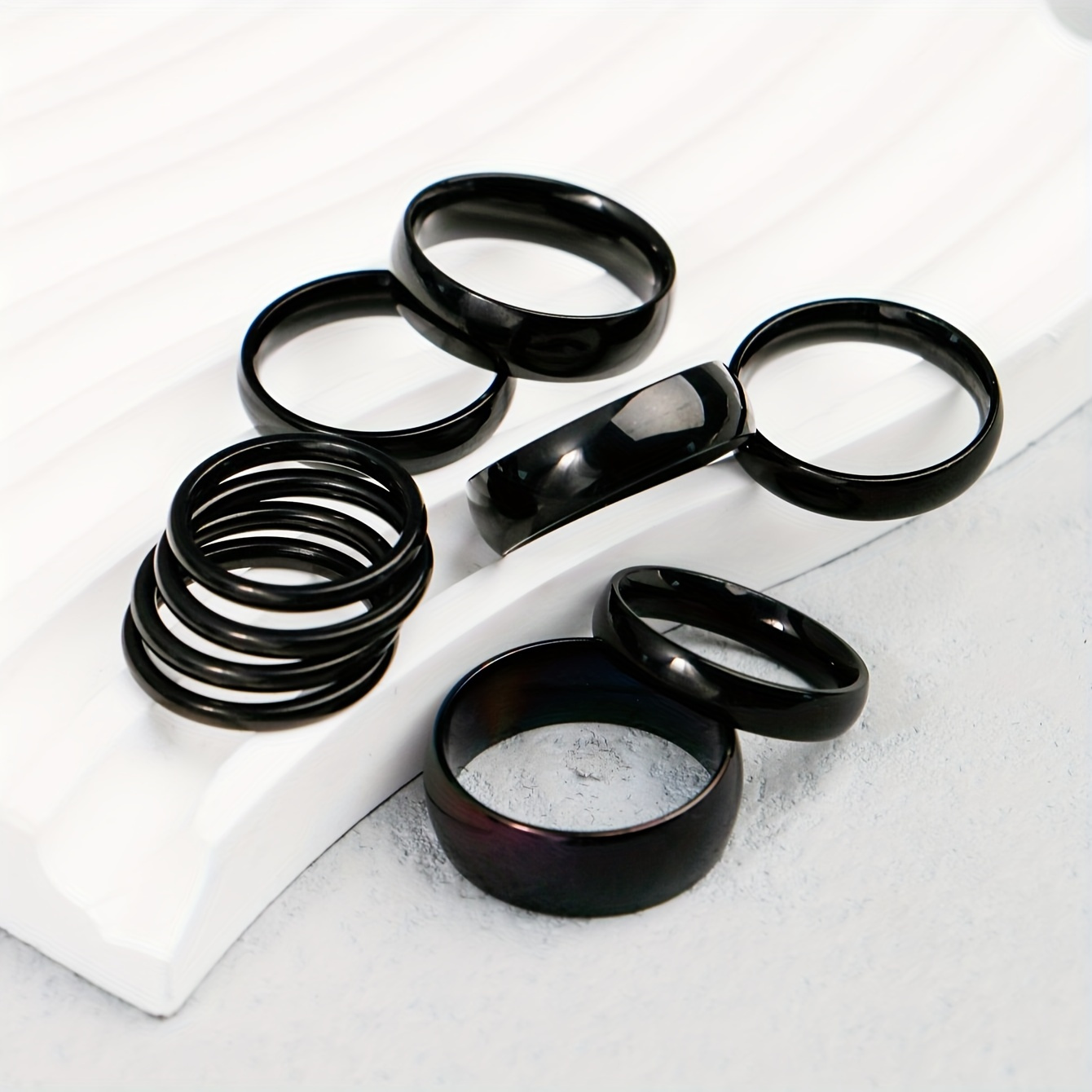 Image of 10pcs Men' Steel Ring Set - Minimalist Curved Polished Versatile Style