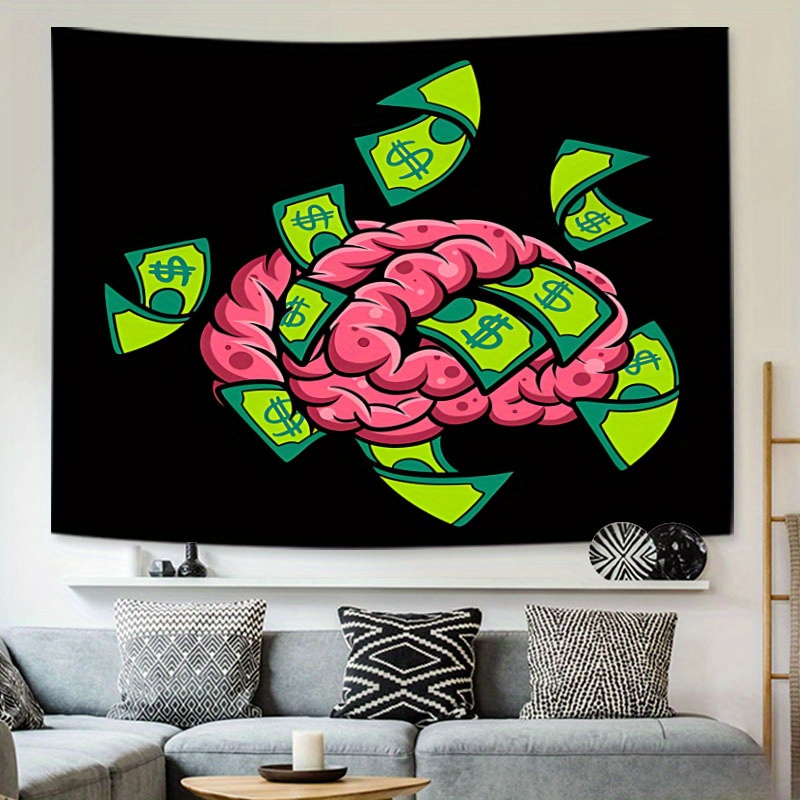 

Abstract Brain & Money Tapestry - Aesthetic Wall Hanging Decor, Polyester, Multiple Sizes (37x28", 59x51", 78x59"), Bedroom & Home Office, Includes Free Installation Kit