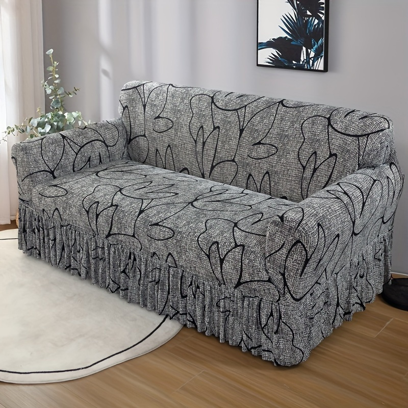 

Stretchable Printed Sofa Slipcover With Skirt - Fit Couch Cover For All , Machine Washable, Living Room, Bedroom, Office Decor Couch Covers For Sofa