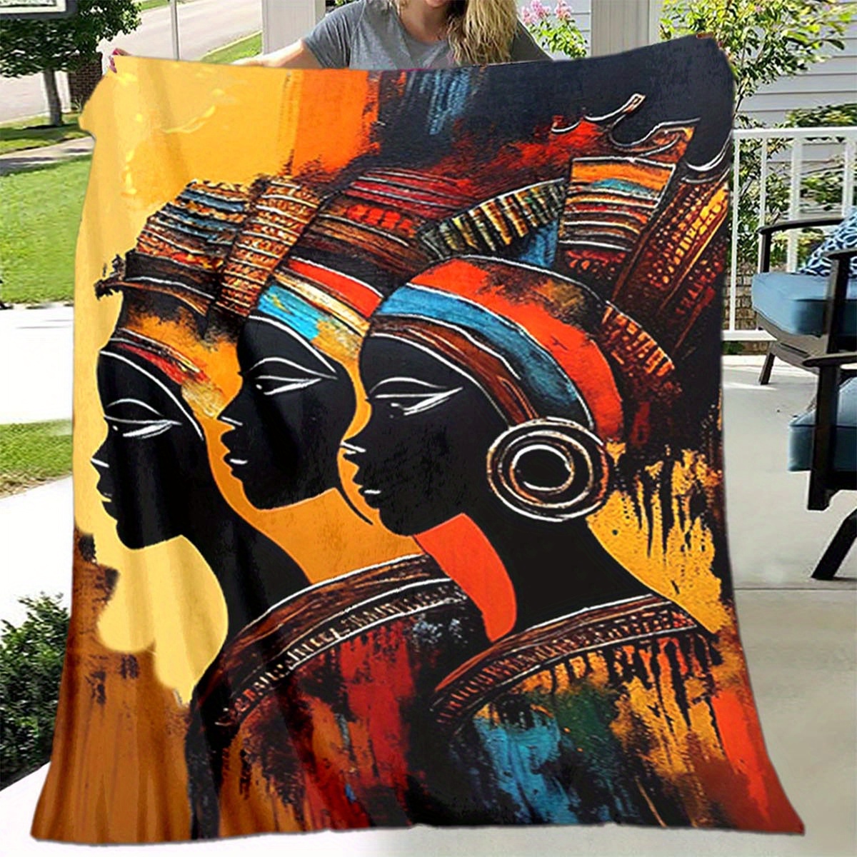 

African Woman 3d Soft Flannel Throw Blanket - Polyester Fiber, Interior Decoration, Couch Chair Cover For Living Room Bedroom Sofa Picnic Napping