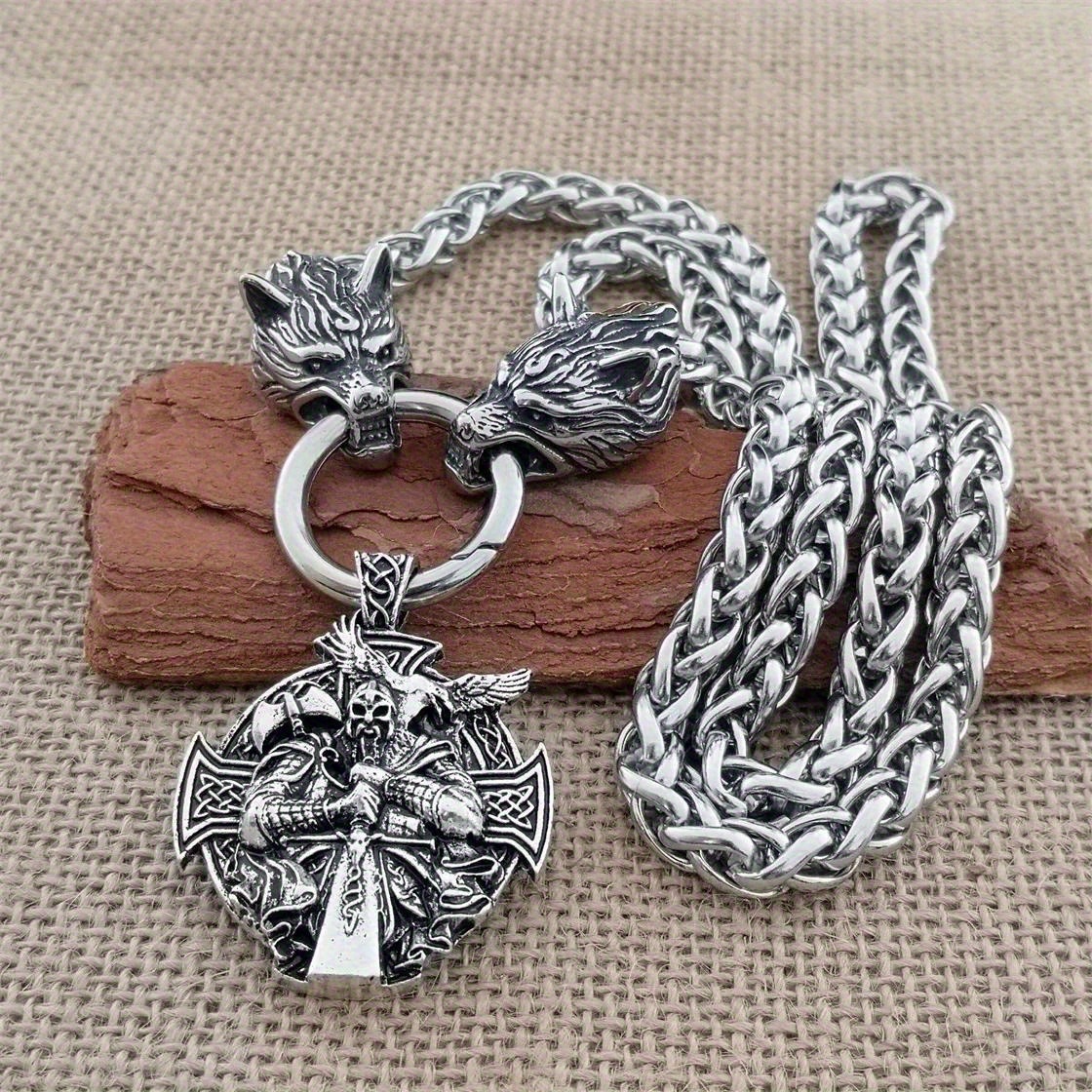 Image of Viking Crow Wolf Head Pendant Necklace, Domineering Chain Necklace, Party Jewelry Accessories Gift