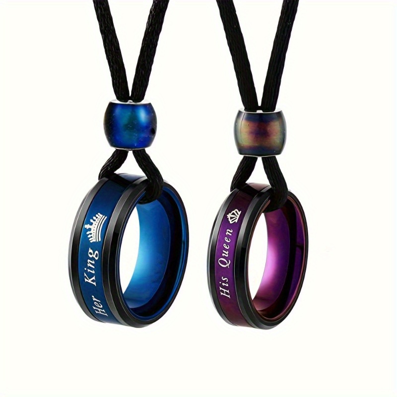 

Stainless Steel Necklace 2 Piece Set Colorful Couple Ring Pendant Necklace Promise Necklace Female Gift
