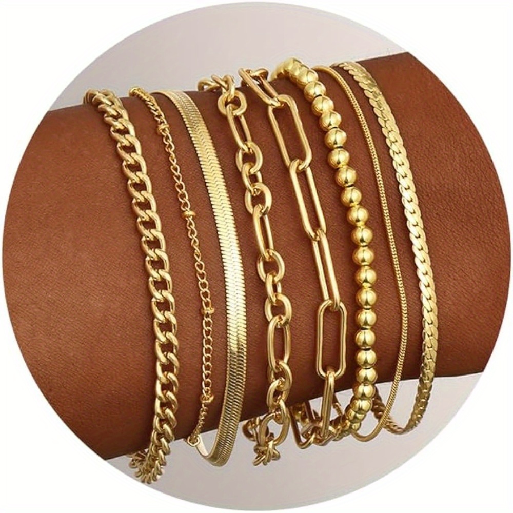 

8 Pairs Bracelets For Women Layered Chain Bracelets Pack Jewelry