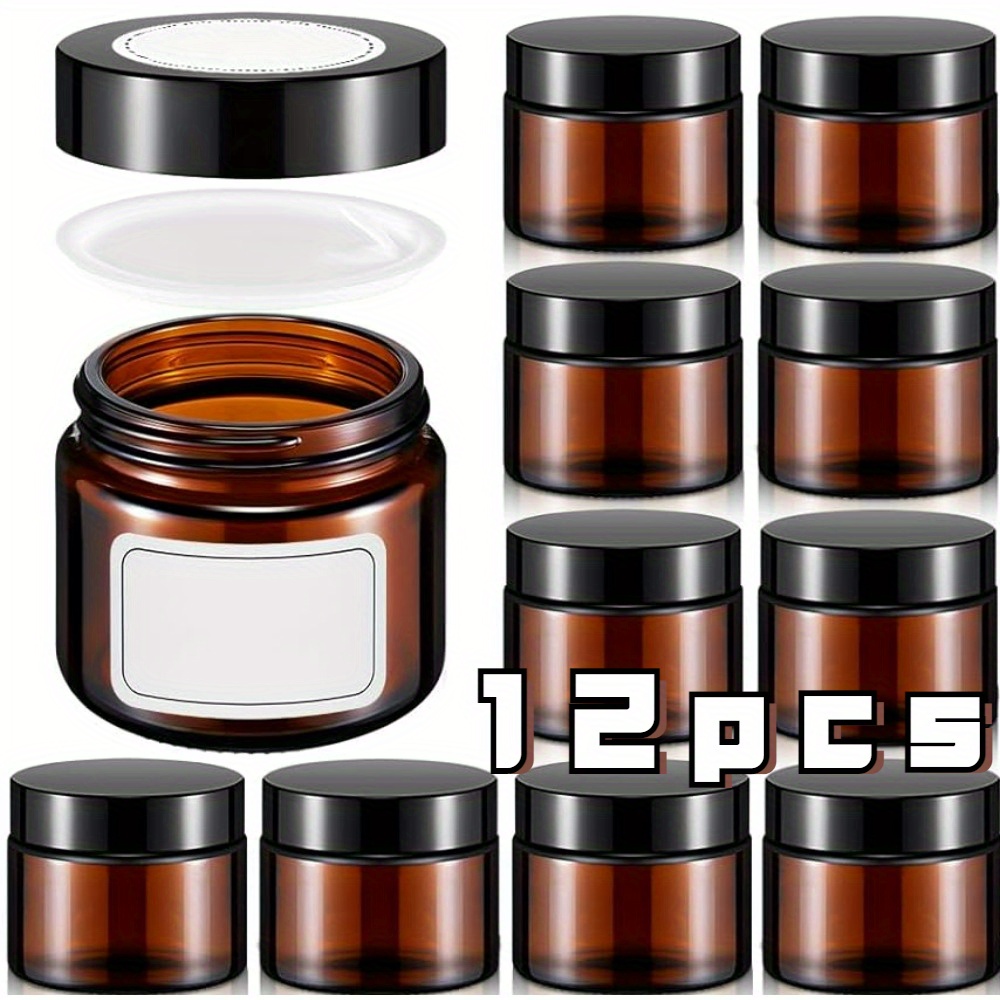 

12pcs 2oz Amber Jars With - Lotions, Powders & Candle Making | Includes Inner Liners & White Labels