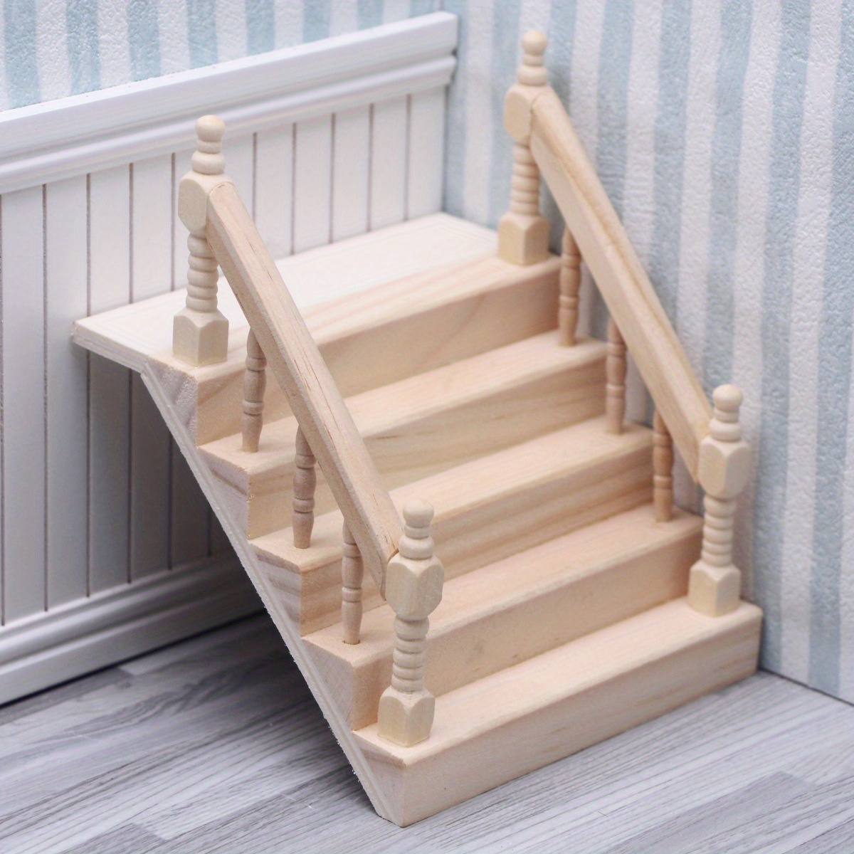 

1pc Miniature Wooden Staircase With Handrail - Light Yellow Model Furniture Ornament For Micro Landscapes, Art Decoration, Diy Crafts, Creative Gift Accessory