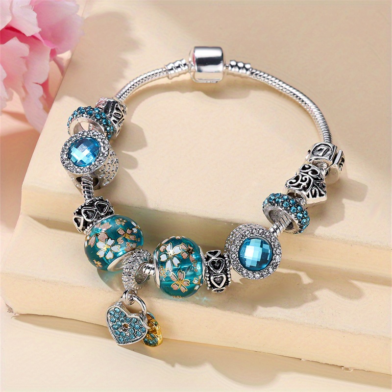 

1pc Silvery Color Love Heart Bracelet Diy Pendant Bangles Gift For Valentine's Jewelry