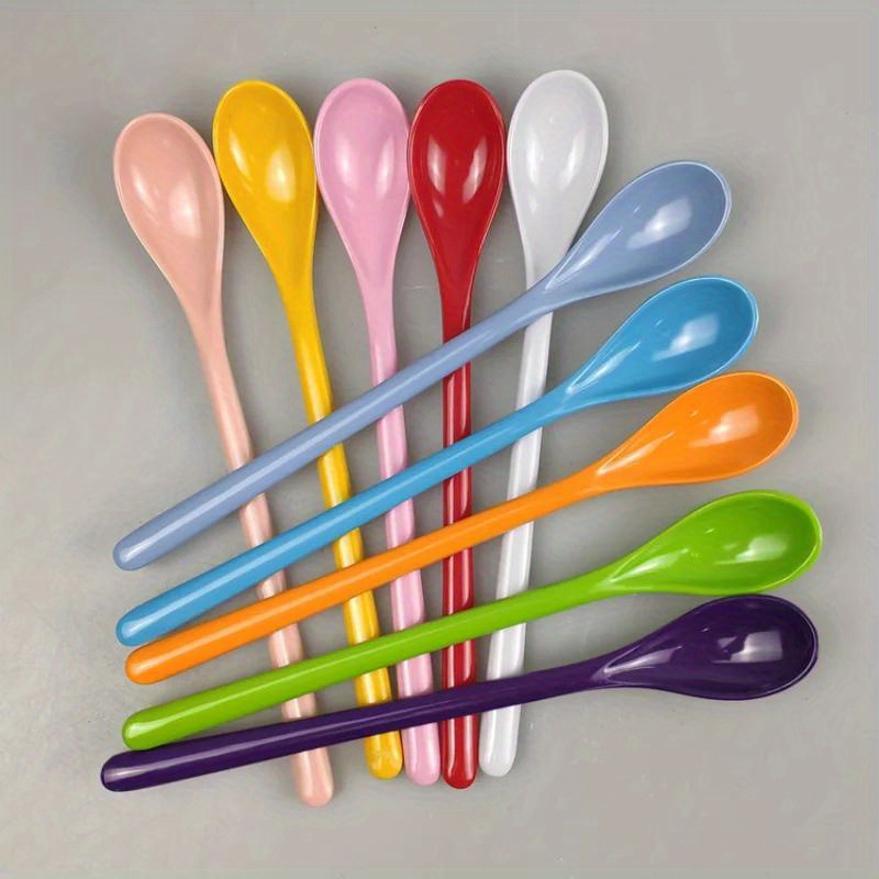 1pc colorful plastic long handle coffee spoon melamine stirring spoon stainless steel tableware kitchens supplies details 0