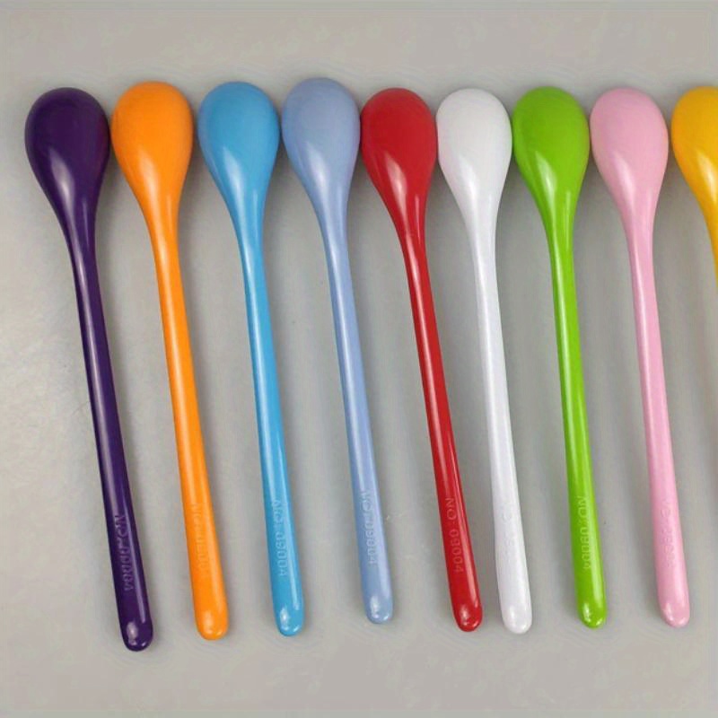 1pc colorful plastic long handle coffee spoon melamine stirring spoon stainless steel tableware kitchens supplies details 1