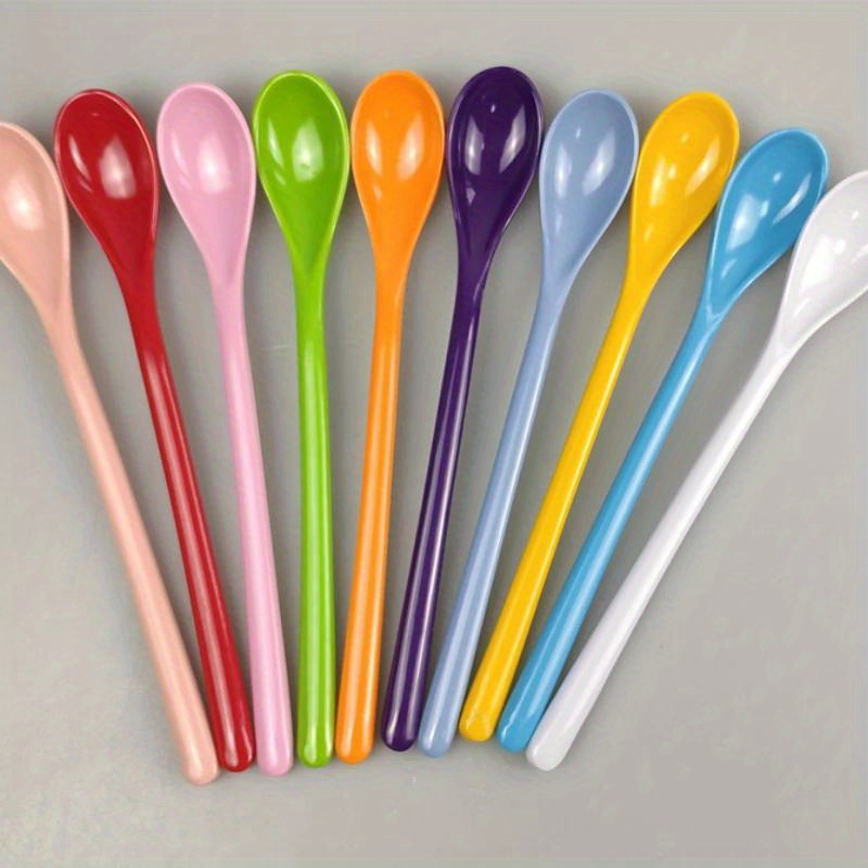 1pc colorful plastic long handle coffee spoon melamine stirring spoon stainless steel tableware kitchens supplies details 2