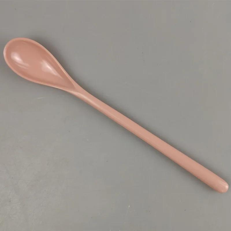 1pc colorful plastic long handle coffee spoon melamine stirring spoon stainless steel tableware kitchens supplies details 4