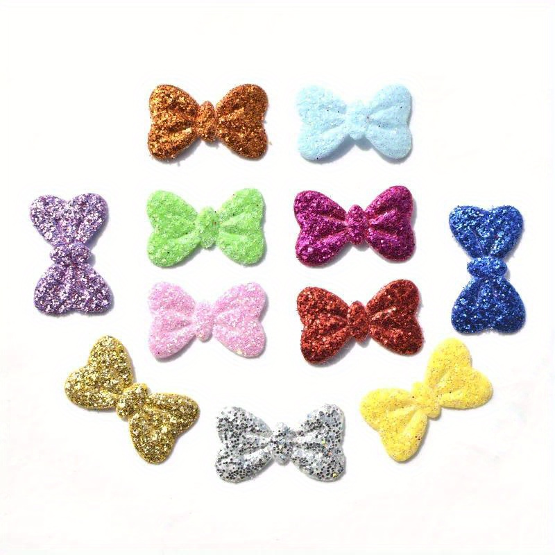 

100pcs Vibrant Glitter Bowknot Patches, Colors, Nonwoven Fabric Appliques, 19x12mm - Ideal For Diy Crafts & Wedding Decorations, Clothes Decoration Accessories