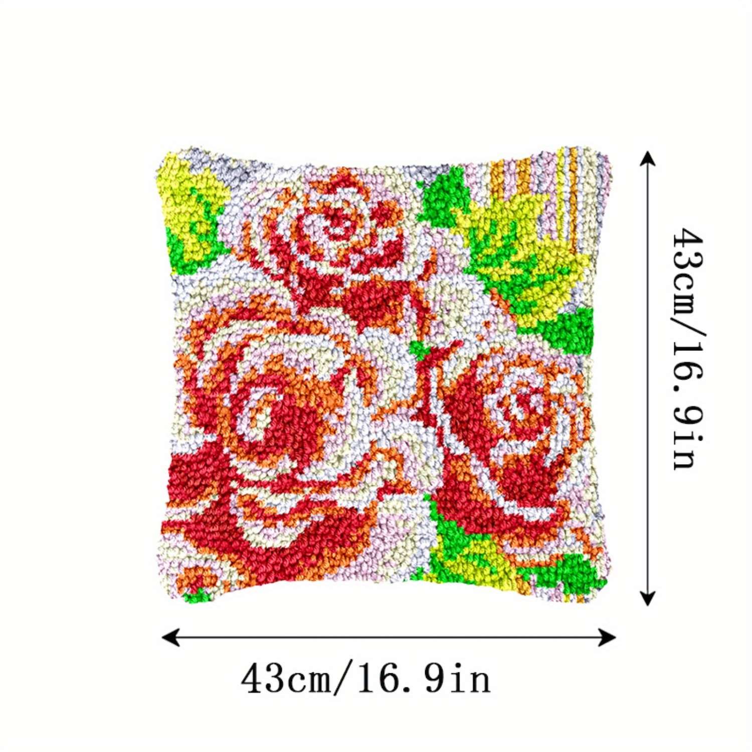 Rose Latch Hook Kit | DIY Crochet Pillow Craft Kit With Pre-Printed Canvas 43x43cm