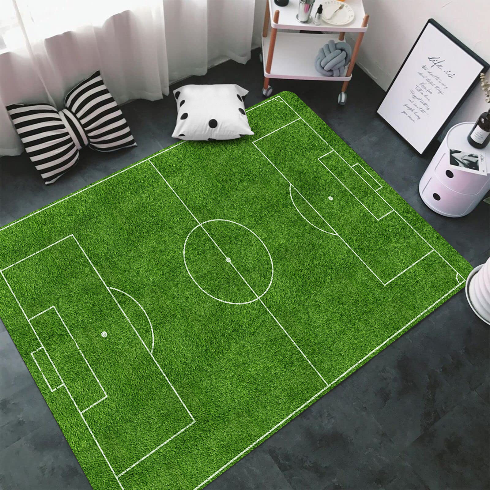 

1pc, Soccer Field Area Rug, Thickened Sponge Rug, Large Size Sports Field Printed Play Mat, Non-slip Floor Carpet For Living Room Bedroom, Game Player Home Decor, Teen Room Decorative Carpet